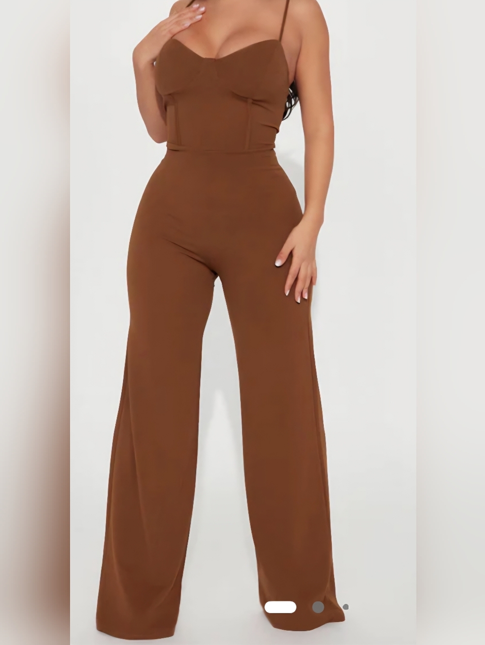 Sculpted Mocha Bustier Wide-Leg Jumpsuit